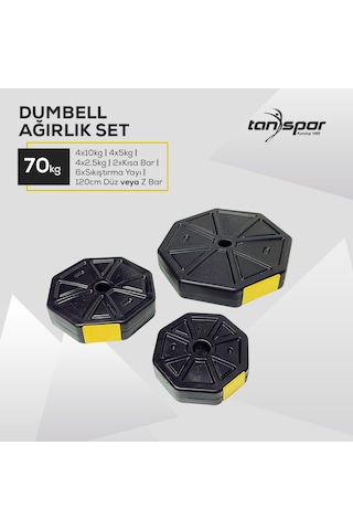 Tan Spor 70 KG Dambıl Halter Ağırlık Fitness Düz Bar Seti Kırmızı Kapaklı 150 CM