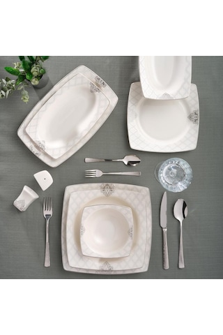 Güral Porselen Caroline 54 Parça 12 Kişilik Yemek Takımı - 5993 Bej