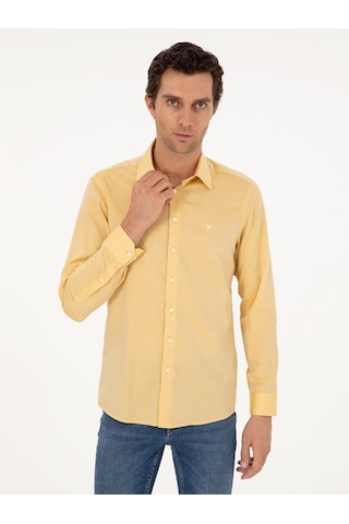 Cacharel Sarı Slim Fit Kaşmir Karışımlı Oxford Gömlek