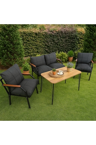 Ard & Garden Linda 211 Masalı Antrasit Fermuarlı Bahçe Balkon Takımı, Cafe, Salon - Metal Kanepe Koltuk Takımı Antrasit