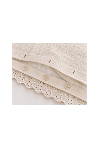 H&c Bebek Müslin Nevresim Takımı 4 Parça Brode Dantel Detaylı Krem 100x150 CM