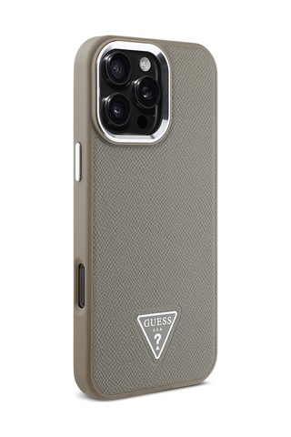 Apple Uyumlu iPhone 16 Pro Max Kılıf Guess Lisanslı Magsafe Şarj Özellikli Grained Triangle Kapak Kahverengi