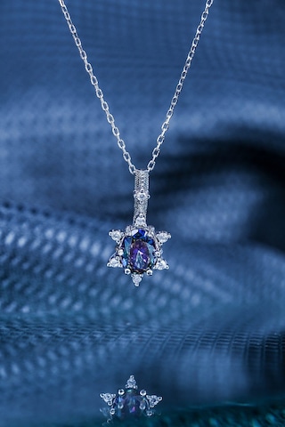 Encili Silver 925 Ayar Gümüş Mistik Topaz Taşlı Model Kadın Kolye