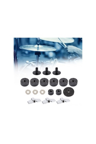 Hfambition Gri Kaliteli Davul Aksesuar Seti - Felt Paspas, Muff, Kelebek Somunu Ve Yastık - Cymbal Koruması Ve Ses Kalitesi Artırıcı