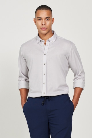 AC&Co / Altınyıldız Classics Erkek Grı Comfort Fit Geniş Kesim Düğmeli Yaka Pamuklu Gömlek Gri