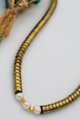 Stoneage Hematit Ve Inci Ile Tasarlanan Şifa Kolyesi Altın