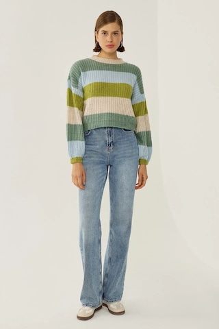 Hiccup Relaxed Fit Çizgili Triko Kazak Yeşil