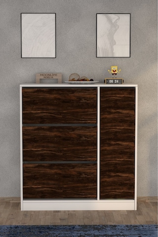 Milano 3 Kapaklı Kayar Raflı Dolaplı Ayakkabılık Mars Kahverengi