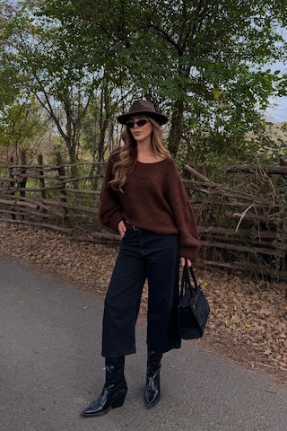 Kahverengi Kayık Yaka Kazak - 4338 Kahverengi