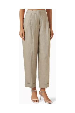 12storeez Keten Rahat Kesim Pantolon, Modern Klasik Tapered Tasarım Açık Kahverengi
