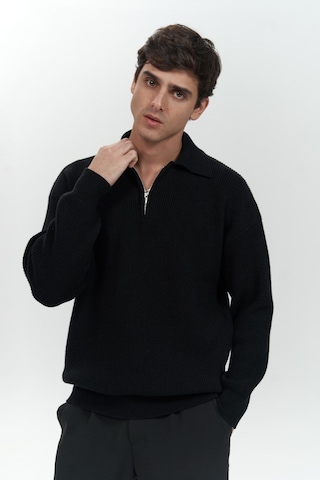 Mai Collection Mai Studios Co. Oberon Polo Yaka Yarım Fermuarlı Siyah Erkek Triko Kazak Siyah
