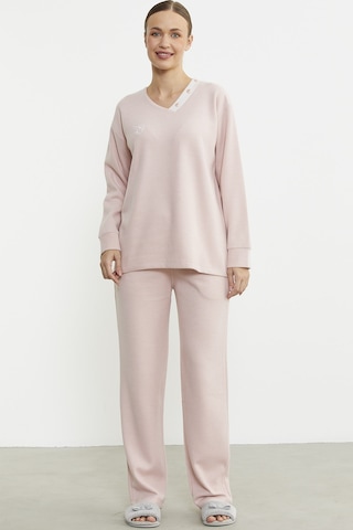 Yumuşak Dokulu V Yaka Pijama Takım - Pembe Pembe