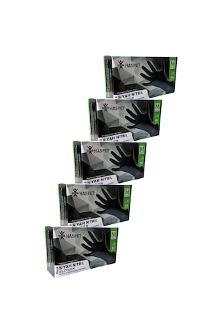 Siyah Nitril Pudrasız Eldiven M Beden Beşli Paket 500 Adet