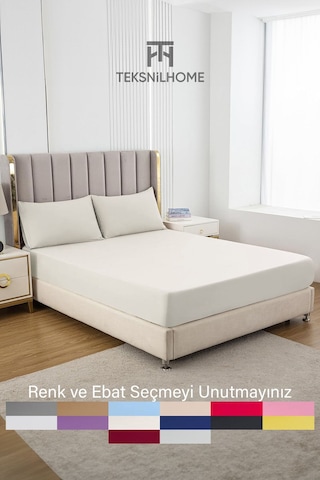 Ranforce Kırmızı Pamuklu Tek / Çift Kişilik Battal Tam Kenar Lastikli Çarşaf 14 Renk Fıtted Krem