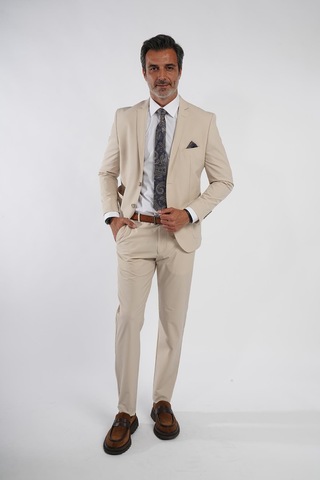 İntersivin Slim Fit Likralı Mikrofiber Kumaş Toprak Takım Elbise Toprak