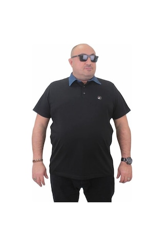 Starbattal Büyük Beden Polo Kot Yaka Tişört 23420 Sıyah-Sıyah Siyah