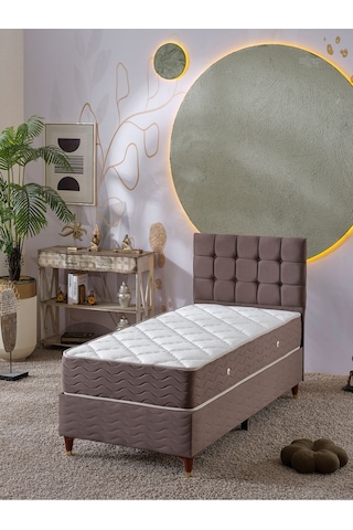 Beehanem Bengü Tek Kişilik 3lü Set Yatak+baza+başlık Kahve 120 X 200