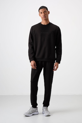 Tommy Life Siyah - Siyah Pamuklu Kalın Yumuşak Dokulu Comfort Fit Baskılı Erkek Eşofman Takım - 85253 Siyah
