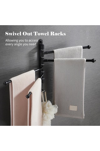 Gajeena Alüminyum 3-barli 180 Döner Havluluk, Çekirdekli Kurulum, Çok Amaçlı Kanca, Siyah, Banyo/oda/dolap İçin Siyah