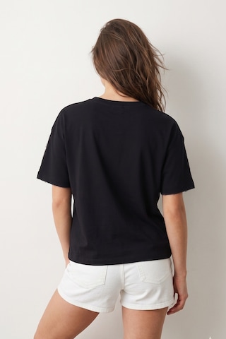 Elemge Pamuk Süprem Tok Kumaş Kadın Boxy Fit Siyah T-shirt Bol Kesim Düşük Omuzlu Bisiklet Yaka Oversize Tişört