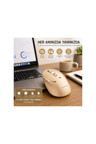 Xk-m02 Şarj Edilebilir Sessiz Kablosuz Mouse Bluetooth 2.4 Ghz Çift Mod Gold