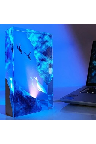 Honeybeeshop Ugenhas Deniz Gece Lambası Balina Ve Dalıcı Sualtı Temalı Mavi Usb Aydınlatma Oturma Odası Yatak Odası Dekoru Dayanıklı Reçine Lamba 16renk Şarj Edilebilir