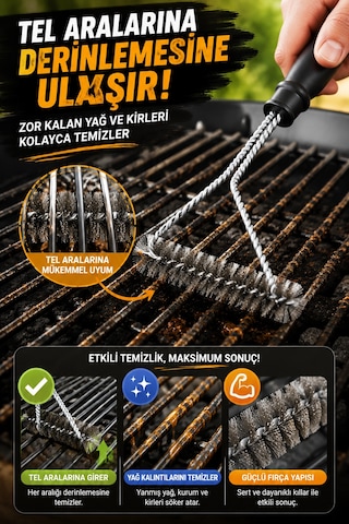 2 Adet Barbekü Mangal Izgara Temizlik Fırçası Paslanmaz Çelik Tel Ergonomik Saplı Izgara Fırçası
