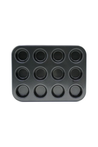 Northcity 12 Gözlü Metal Muffin Kek Kalıbı - Siyah Düz Antrasit - Siyah - Şeffaf