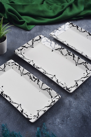 Piatti Naturali 3 Lü Mermer Seramik Kahvaltı Salata Çerezlik Seti Kayık Tabak