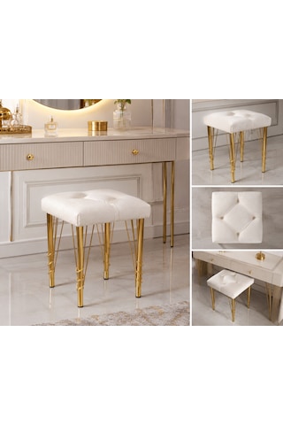 Kare Gold Kaplama Hairpin Ayaklı Tabure Krem