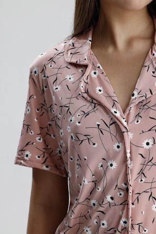 Kompedan Kadın Çiçek Desen Önden Düğmeli Pijama Takım Pembe Pmb Çiçekli