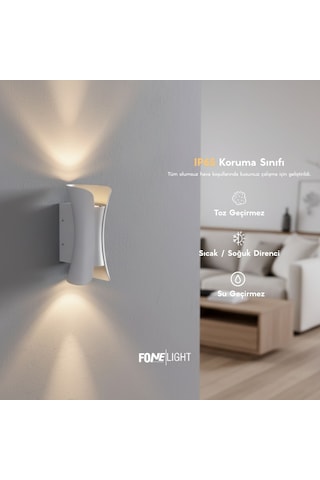 FoneLight Butterfly 22 cm Beyaz Alüminyum LED Duvar Apliği IP65 Dış Mekan Bahçe Balkon Teras Villa Cephe Aydınlatması 3000K