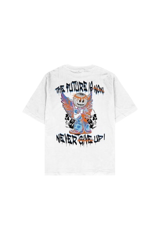 Adrift Never Give Up Beyaz Oversize Unisex T-shirt Beyaz