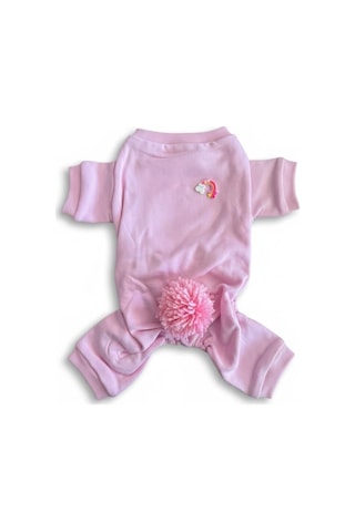 Tassel & Rainbow Soft Pink Pamuklu Köpek Tulumu Pastel Pembe Pijama