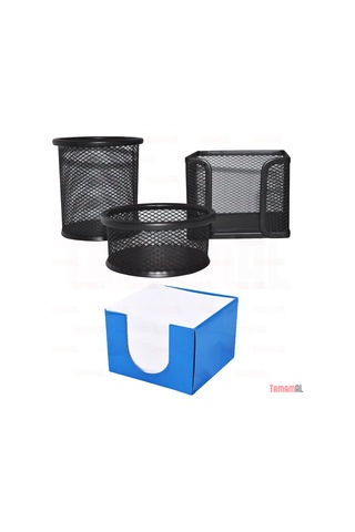 Ofis Masa Set Kalemlik + Küp Bloknot Kağ + Ataçlık 3+1 Metal File