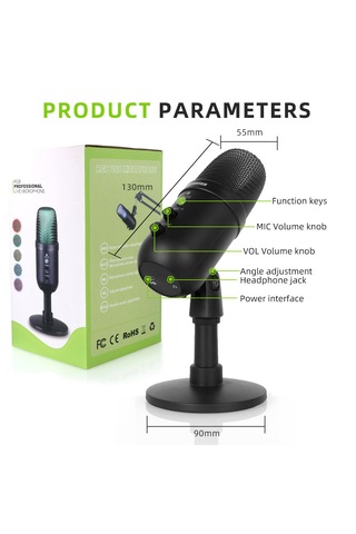 Profesyonel Kardioid Rgb Oyuncu Stüdyo Kablolu Podcast Mikrofonu