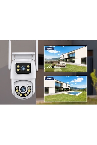 Full Hd 1080p Ip66 Wifi Akıllı Haraket Sensörlü Takip Su Geçirmez 2+2mp 4mp Çift Lens İp Kamera