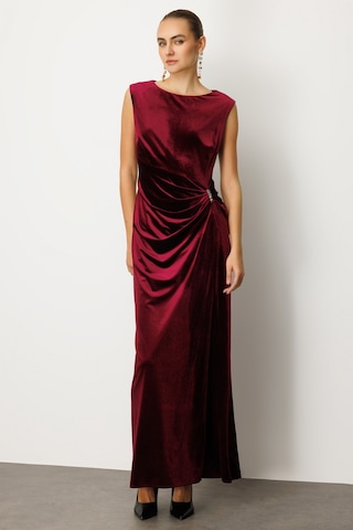 Ekol Kadın Beli Büzgülü Maxi Kadife Elbise 4141 Bordo Bordo