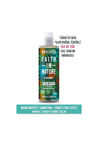 Faith in Nature %99 Doğal Nemlendirici Şampuan Hindistan Cevizi Normal & Kuruya Dönük Saçlar İçin 400 ML