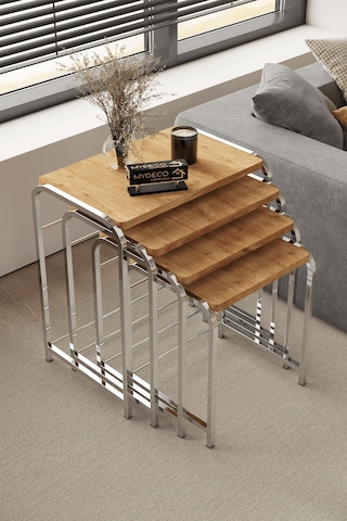 Defne 4' Lü Zigon Sehpa Gümüş Ayak Atlantik Çam 18 Mm Mdf Gümüş - Atlantik Çam