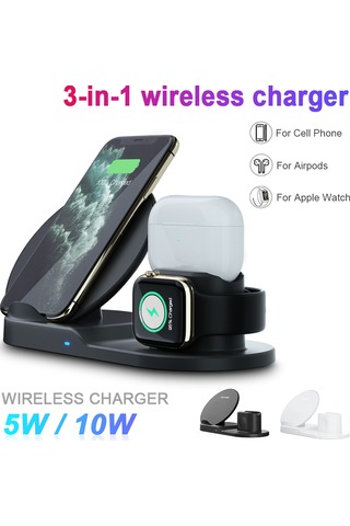 Leezsing 3'ü 1 Arada Hızlı Şarj İstasyonu - Watch, Airpods Ve Telefonlar İçin Kablosuz Şarj Cihazı