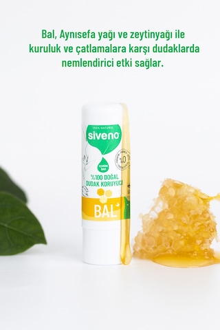 Siveno %100 Doğal Dudak Koruyucu Bal Bitkisel Lip Balm Dudak Kremi Nemlendirici Parlatıcı Onarıcı 6 G