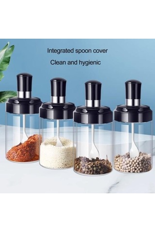 2 Adet Şeffaf Cam Gövde Baharat Şişesi Entegre Kaşık Kapaklı Ev Mutfak Baharat Kutusu Sızdırmaz Tuz Dağıtıcı A Diğer