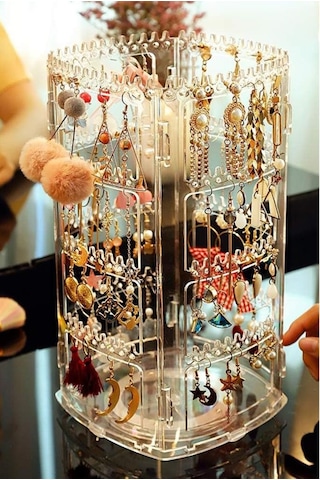 Takı Düzenleyici Organizer 360 Dönebilen Toka Küpe Düzenleme Standı Şeffaf