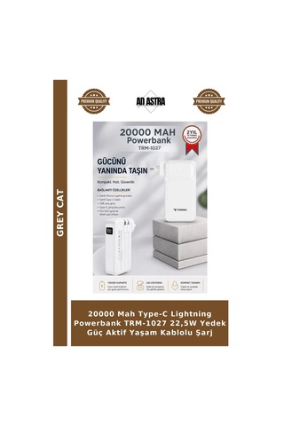 20000 Mah Type-c Lightning Powerbank Trm-1027 22,5w Yedek Güç Aktif Yaşam Kablolu Şarj Çok Renkli