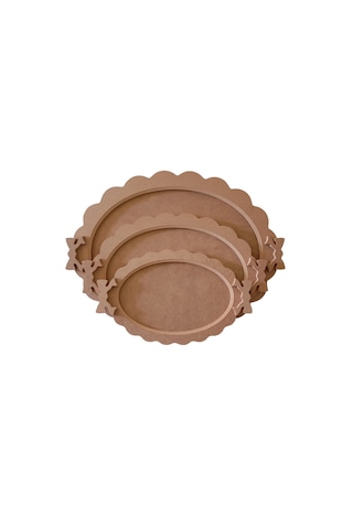 Mdf 3'lü Fiyonklu Oval Tepsi Takımı