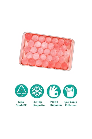 Küre Buz Kalıbı Kapaklı 33 Hazneli Yuvarlak Buz Kalıbı Kokteyl Sunum Buz Kalıbı -pembe Plastik Diğer
