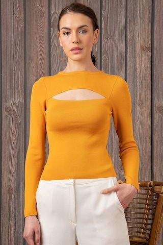 Kadın Degajeli Uzun Kollu Hardal Bluz-Hardal
