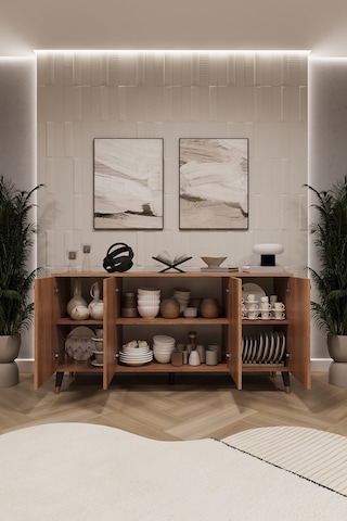 Asra Trend 4 Kapaklı Konsol KNSL01 %100 MDF Metal Ayaklı Çok Amaçlı Dolap Petra