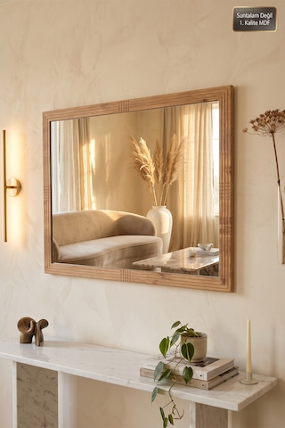 Antik Ahşap Yatay Dekoratif Ayna Dresuar Boy Koridor Konsol Aynası Banyo Oda Lavabo Wc Mutfak Makyaj Aynası 76x54 Cm Yt-02 Atlantik Çam